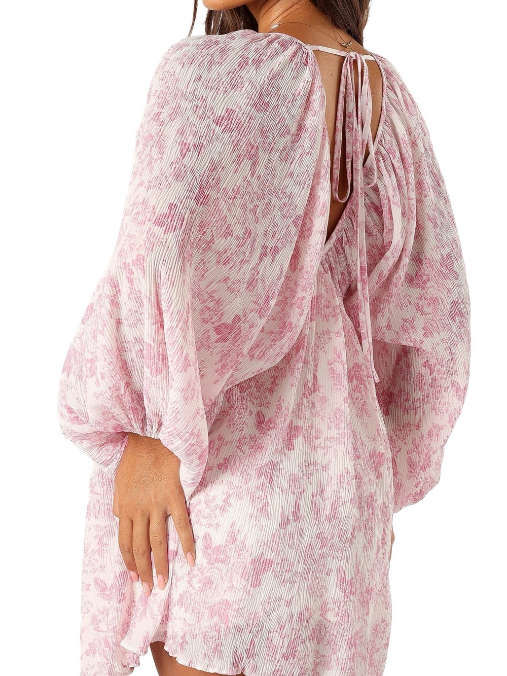 Mable Paris Floral Textured Long Sleeve Minidress Cottagecore Barbiecore Vibes - Picture 3 of 10